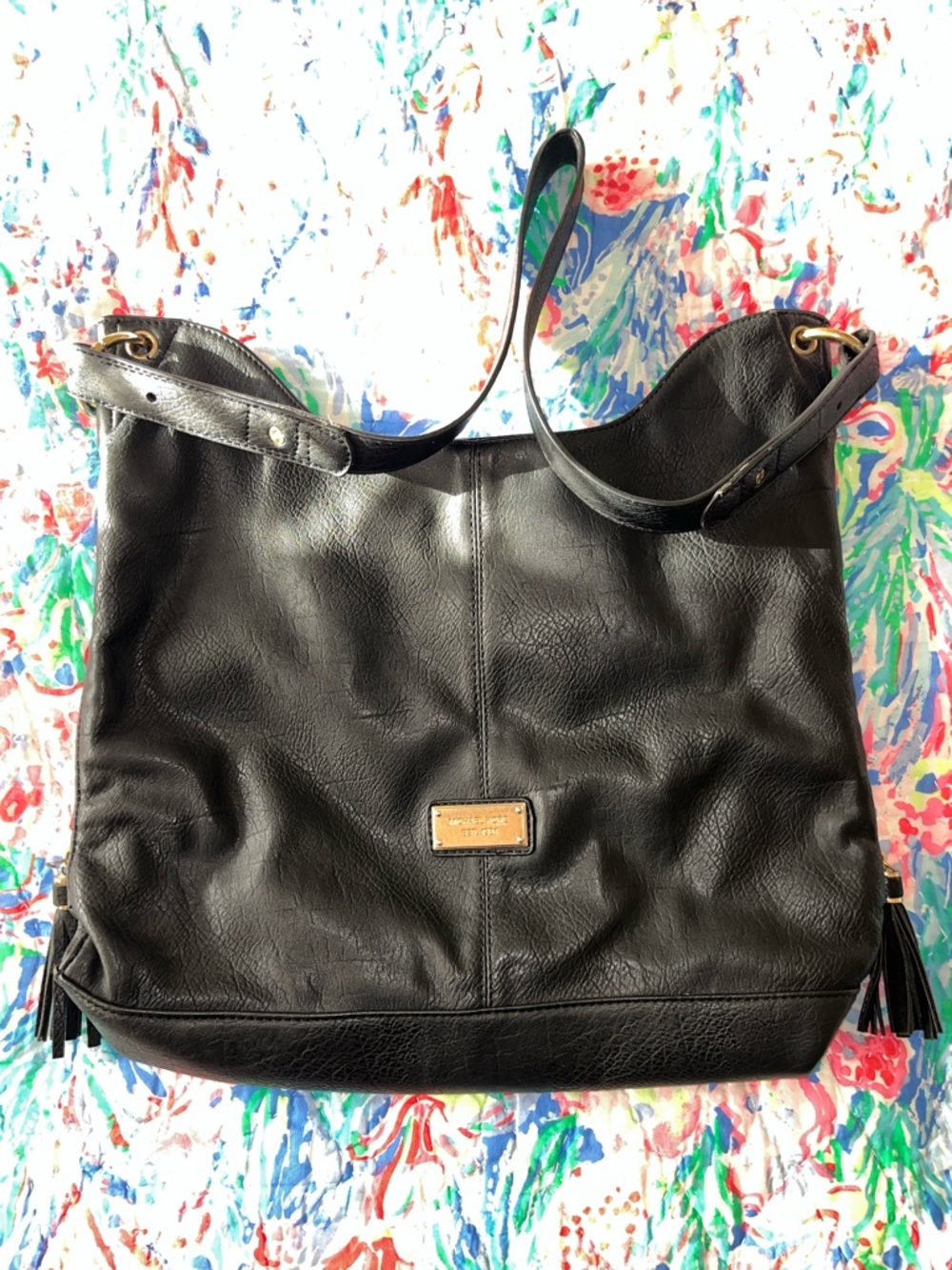 Michael Kors Black Leather Shoulder Bag with tassels